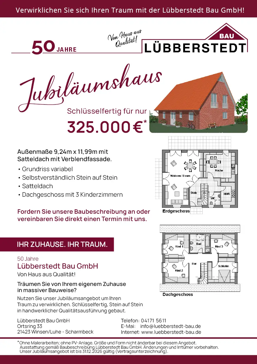Information zum Lübberstedt Jubiläumshaus 2026